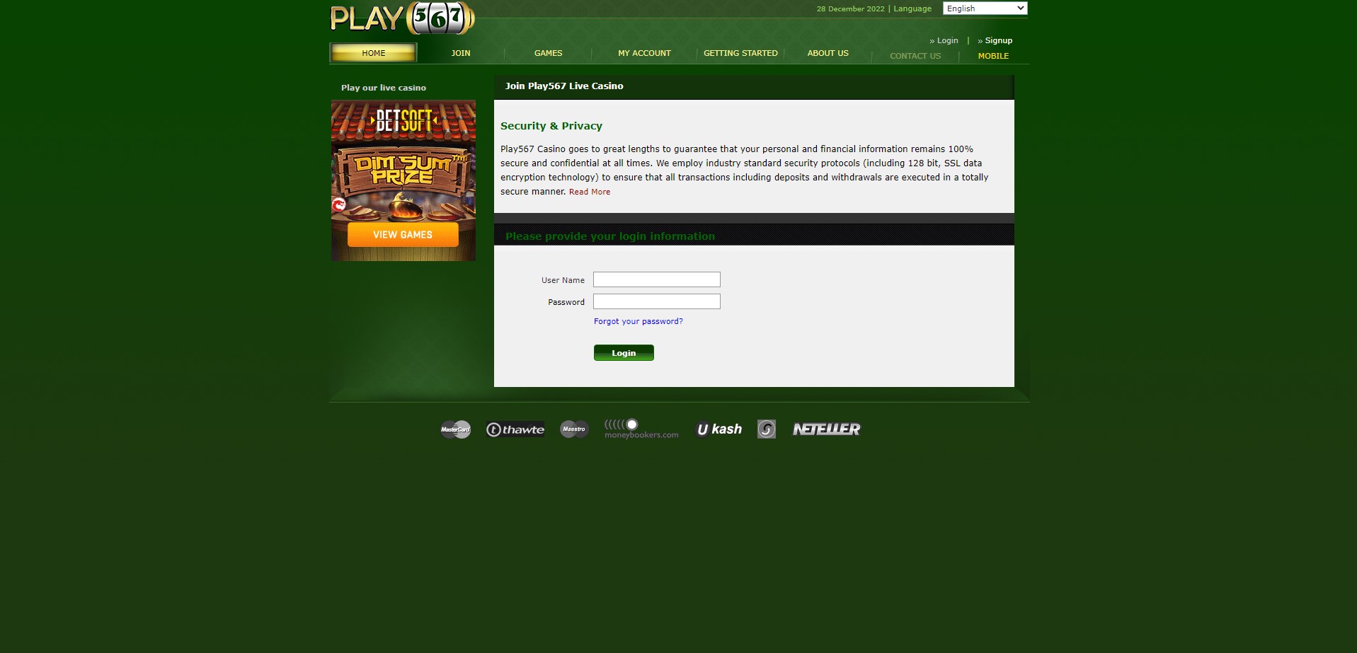 Play567 signup page