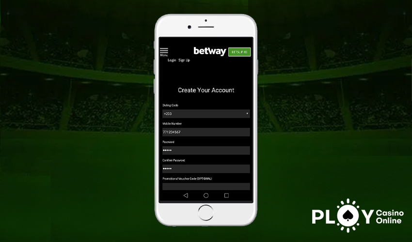 Betway register form on a mobile phone 